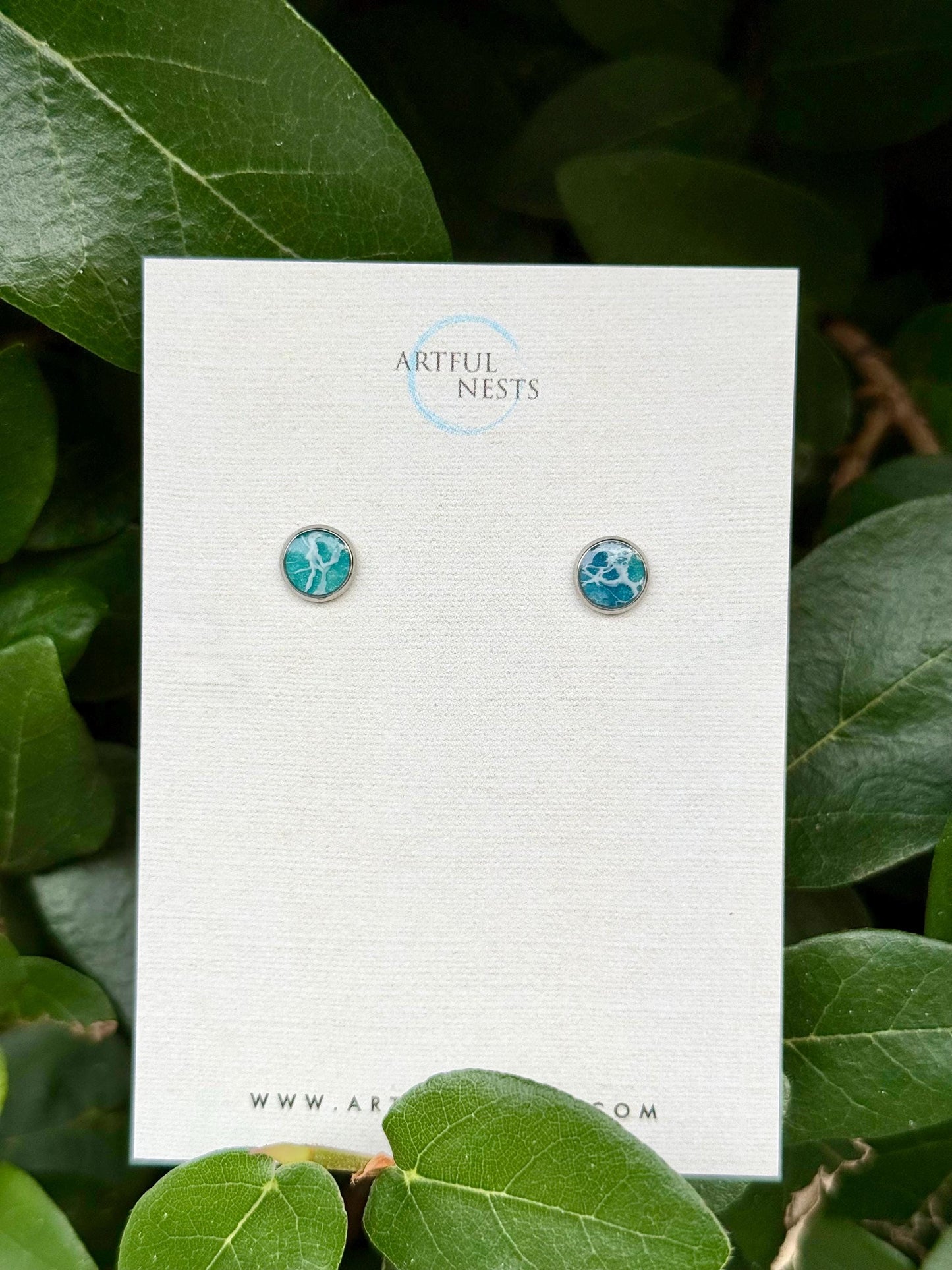 Wave Resin Stud Earrings - Silver Stainless Steel, Sensitive Ears