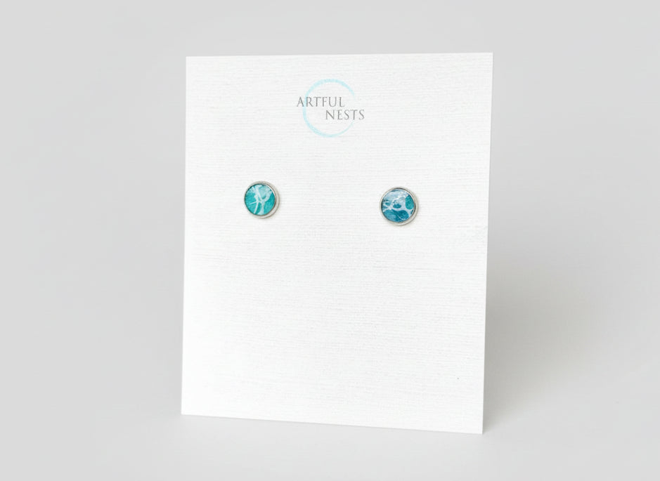 Wave Resin Stud Earrings - Silver Stainless Steel, Sensitive Ears