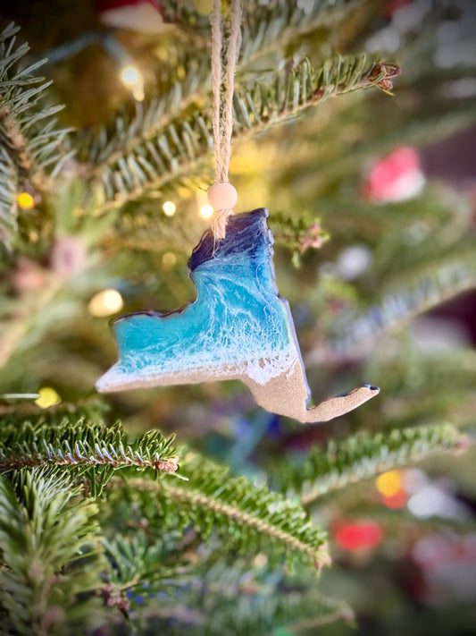 New York State Ornament - Resin Ocean Waves, Coastal Tree Decor