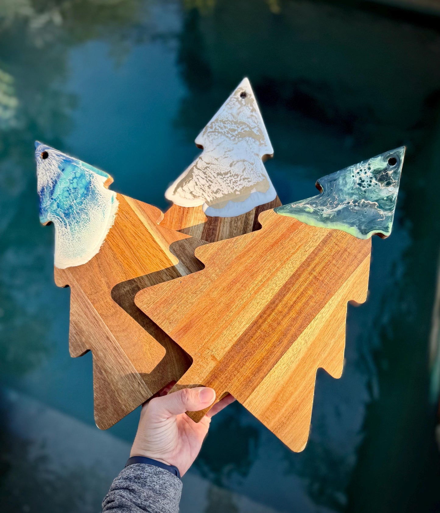 Charcuterie Board Christmas Tree with Green and Gold Resin