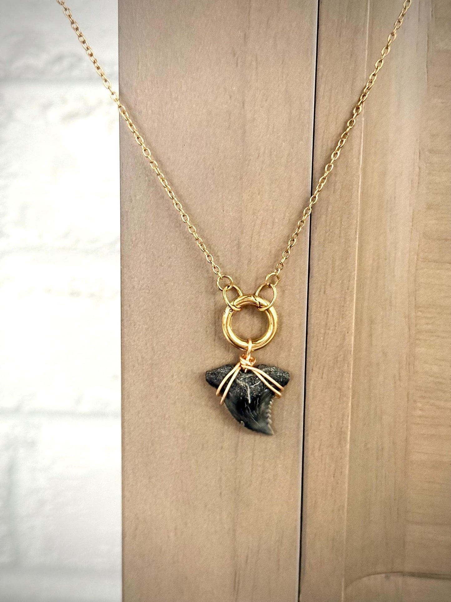 Charm Necklace Gold with Authentic Shark Tooth - Gift for Beach Lover Surfer