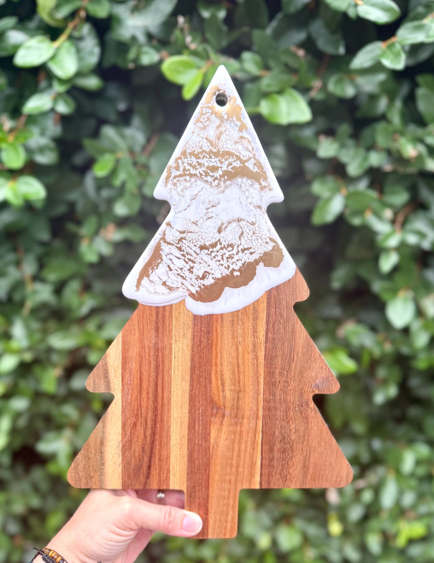 Christmas Tree Charcuterie Board with White and Gold Resin | Elegant Holiday Serving Board | Wood Christmas Gift | Hostess Gift