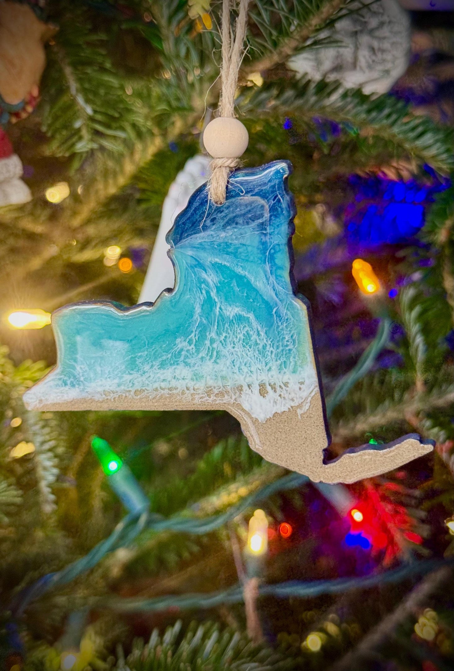 New York State Ornament - Resin Ocean Waves, Coastal Tree Decor