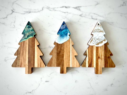 Charcuterie Board Christmas Tree with Green and Gold Resin