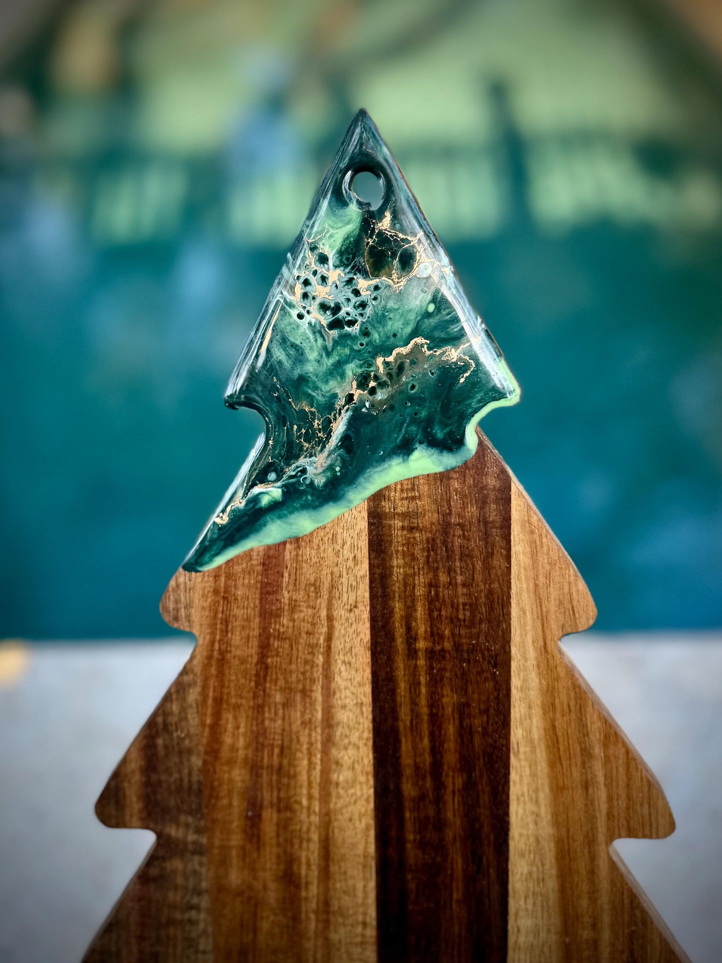 Charcuterie Board Christmas Tree with Green and Gold Resin