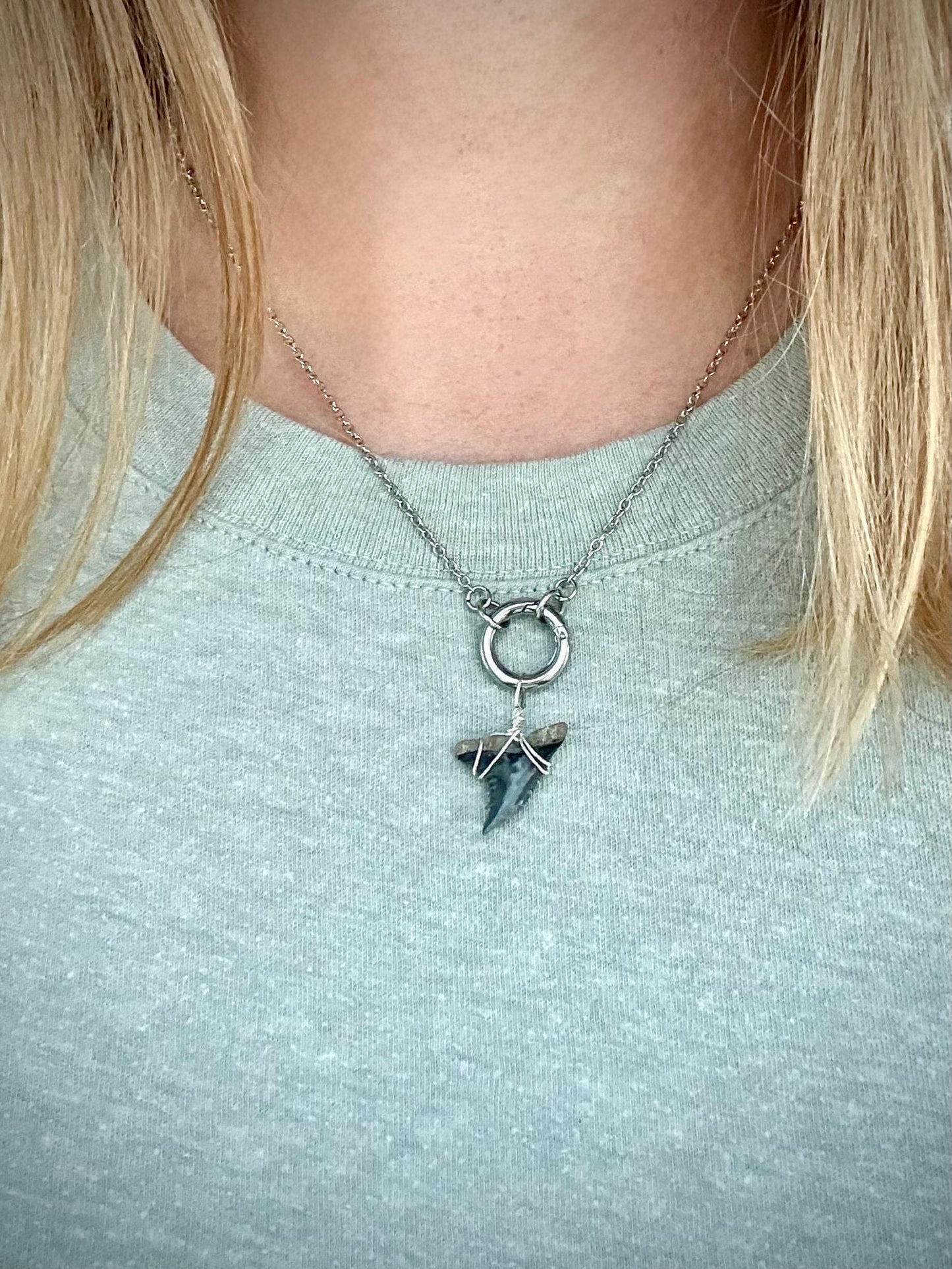 Silver Shark Tooth Charm Necklace Gift  Authentic Shark Tooth, Stainless Steel Tarnish Resistant Coastal Jewelry