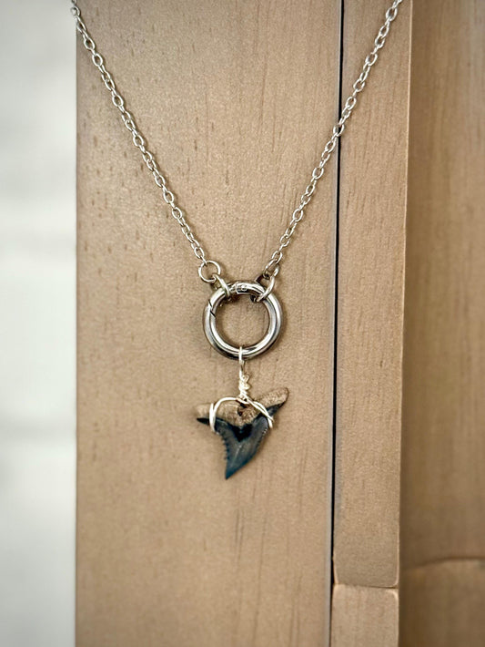 Silver Shark Tooth Charm Necklace Gift  Authentic Shark Tooth, Stainless Steel Tarnish Resistant Coastal Jewelry