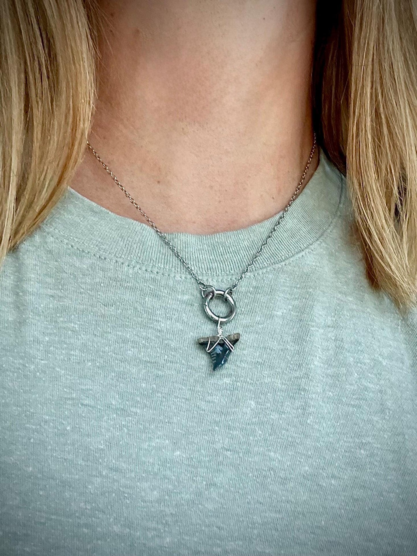 Silver Shark Tooth Charm Necklace Gift  Authentic Shark Tooth, Stainless Steel Tarnish Resistant Coastal Jewelry