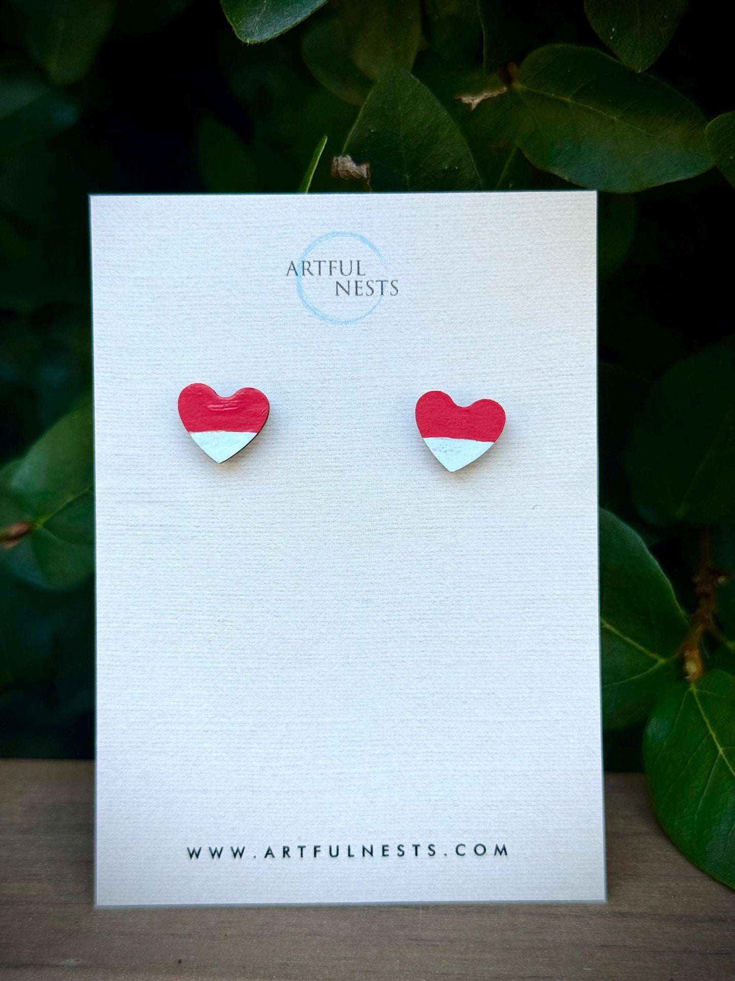 Handmade Pink Heart Stud Earrings  Lightweight Wood, Stainless Steel