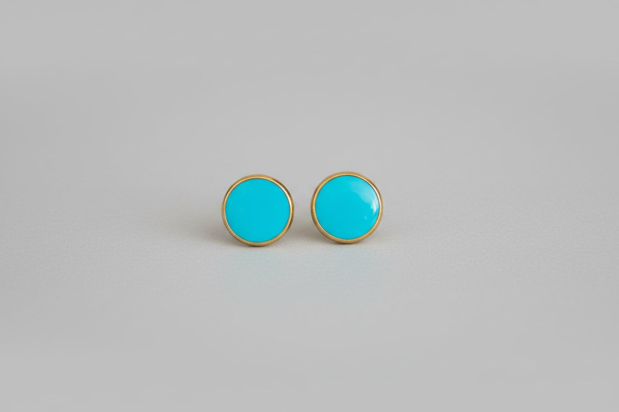 Teal Resin Stud Earrings - Gold Stainless Steel, Sensitive Ears - 10mm