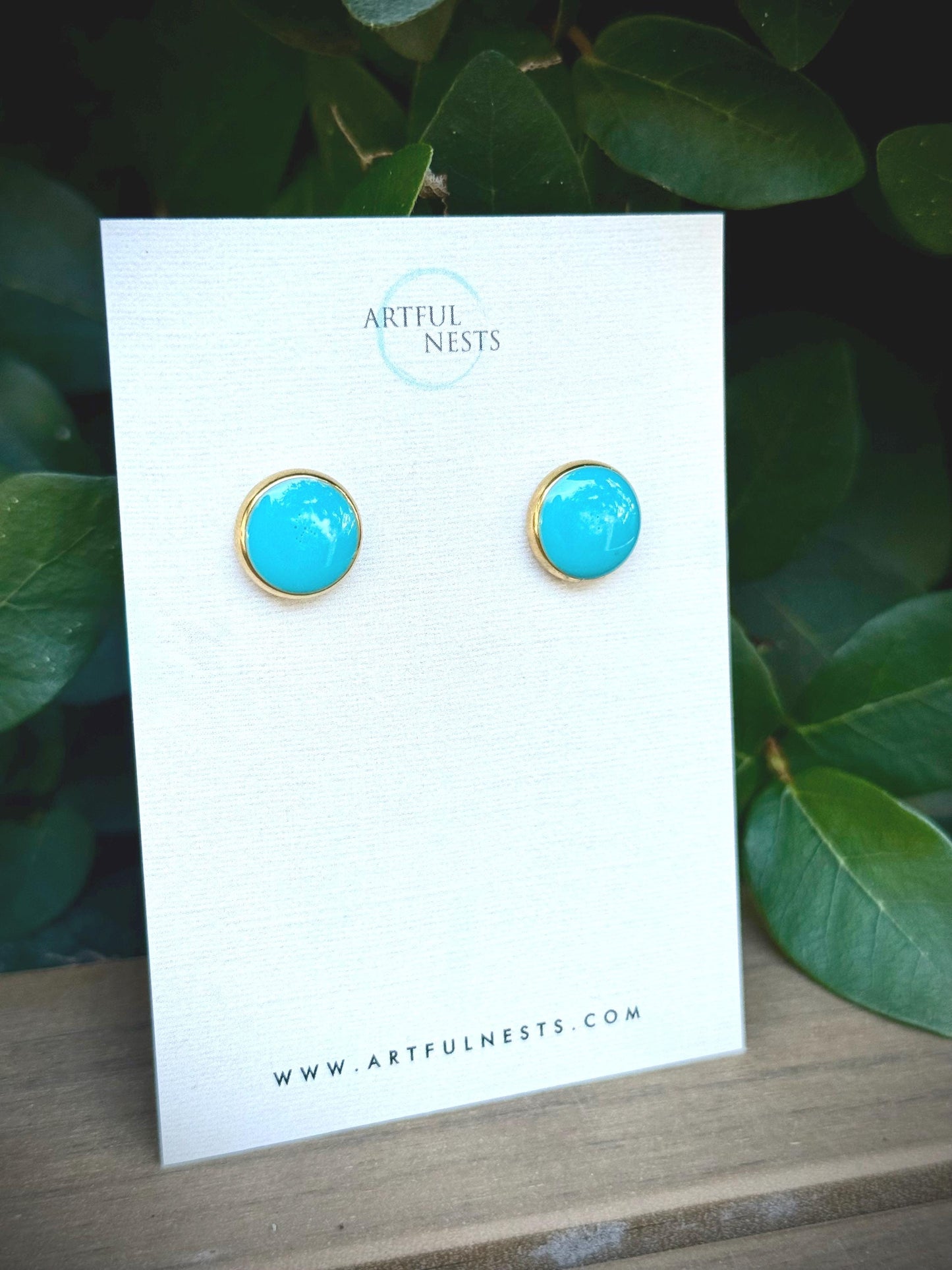 Teal Resin Stud Earrings - Gold Stainless Steel, Sensitive Ears - 10mm