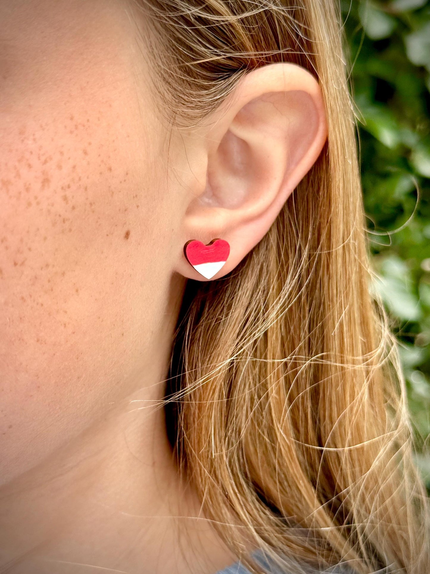 Handmade Pink Heart Stud Earrings  Lightweight Wood, Stainless Steel