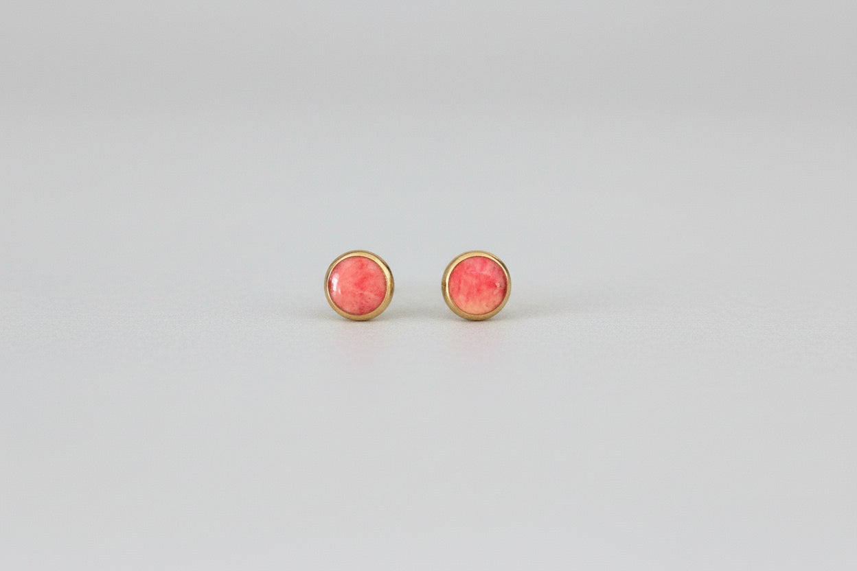 Pink Orange Resin Stud Earrings 10mm | Gold Stainless Steel, Hypoallergenic
