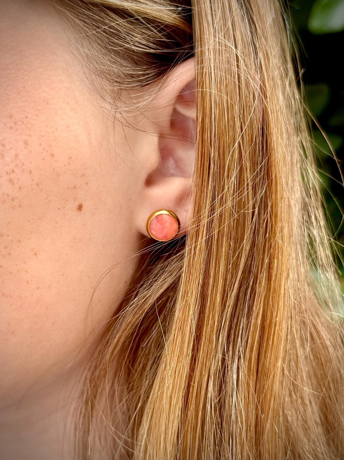 Pink Orange Resin Stud Earrings | Gold Stainless Steel, Hypoallergenic