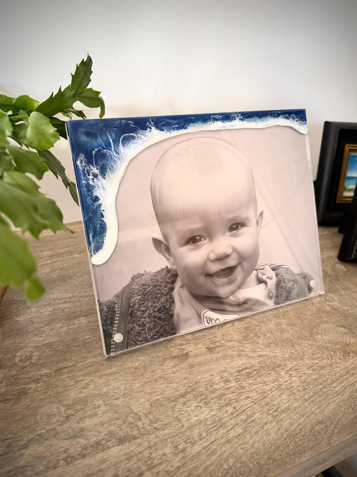 Acrylic Magnetic Photo Frame 8x10 with Resin Ocean Waves - Beach Wedding Gift