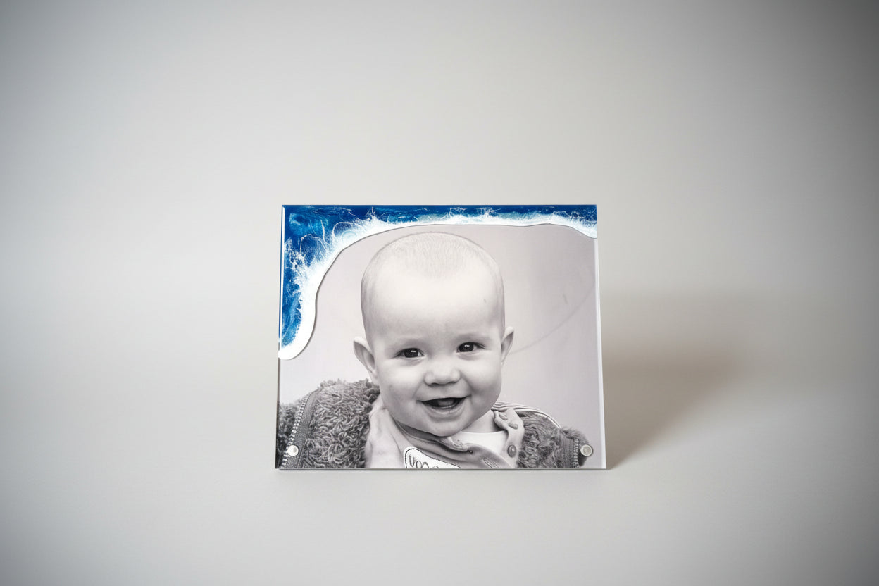 Acrylic Magnetic Photo Frame 8x10 with Resin Ocean Waves - Beach Wedding Gift