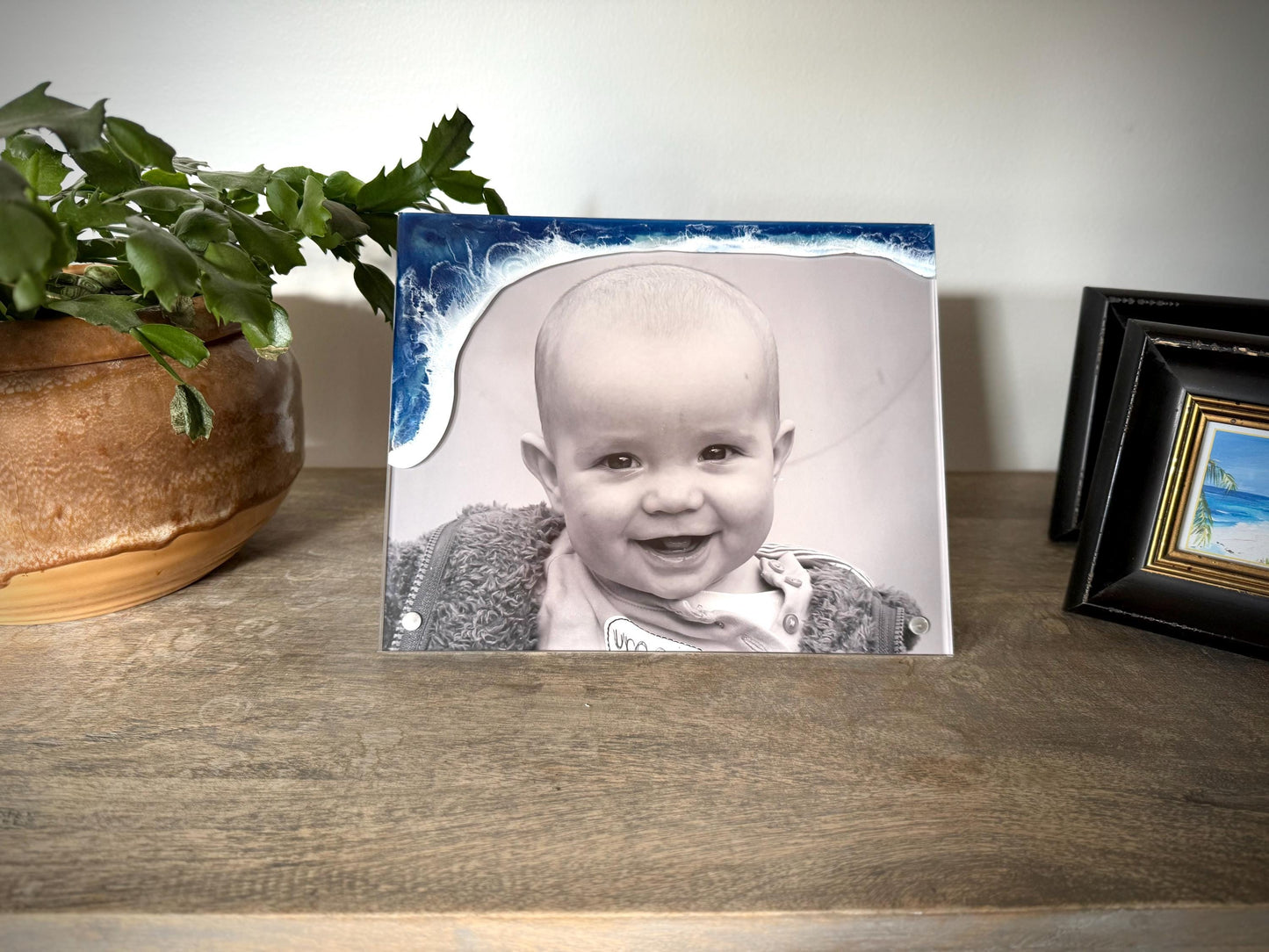 Acrylic Magnetic Photo Frame 8x10 with Resin Ocean Waves - Beach Wedding Gift