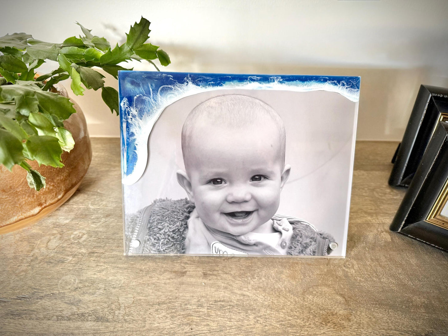 Acrylic Magnetic Photo Frame 8x10 with Resin Ocean Waves - Beach Wedding Gift