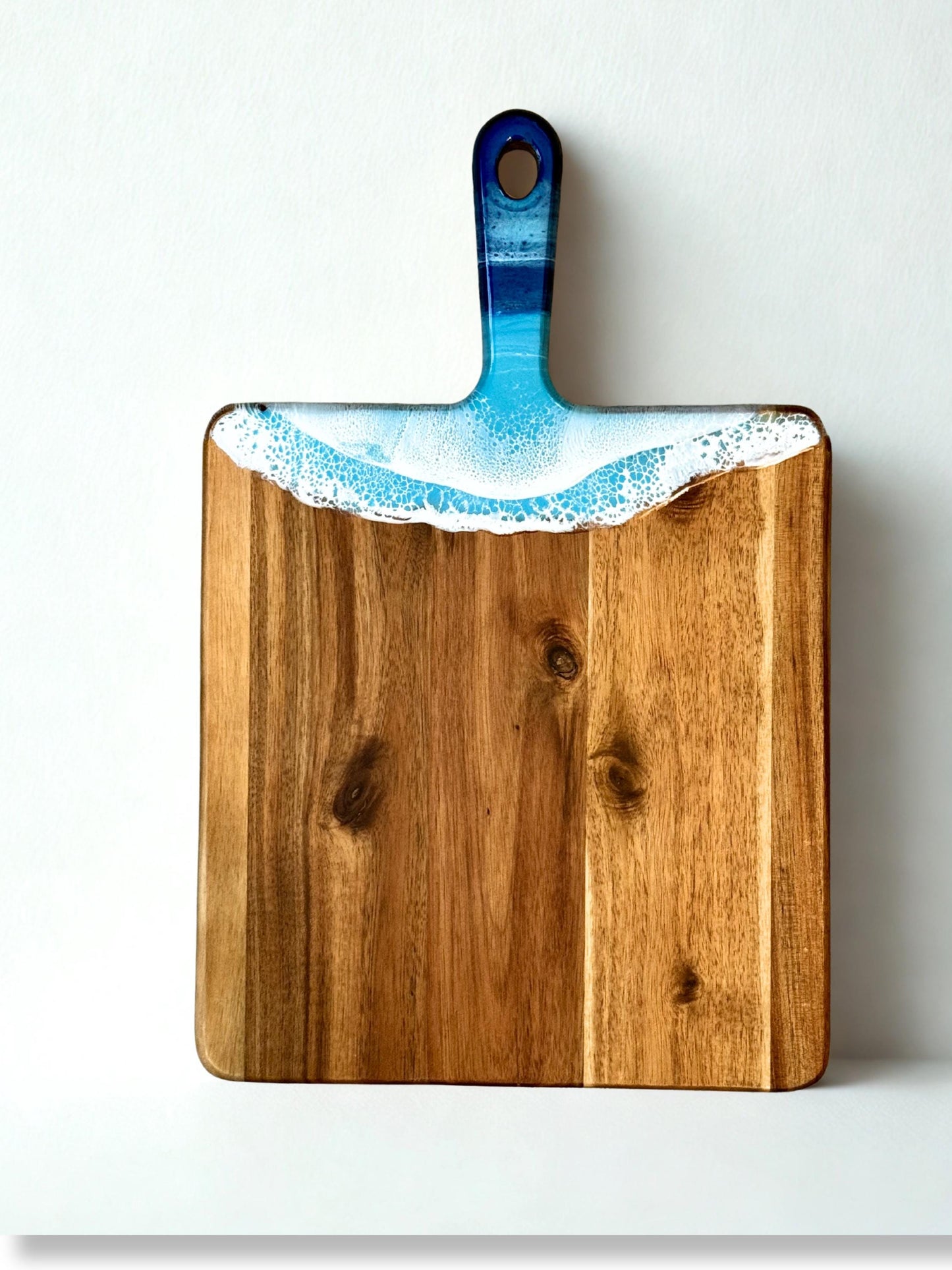 Wooden Charcuterie Board with Resin Waves - Coastal Serving Board