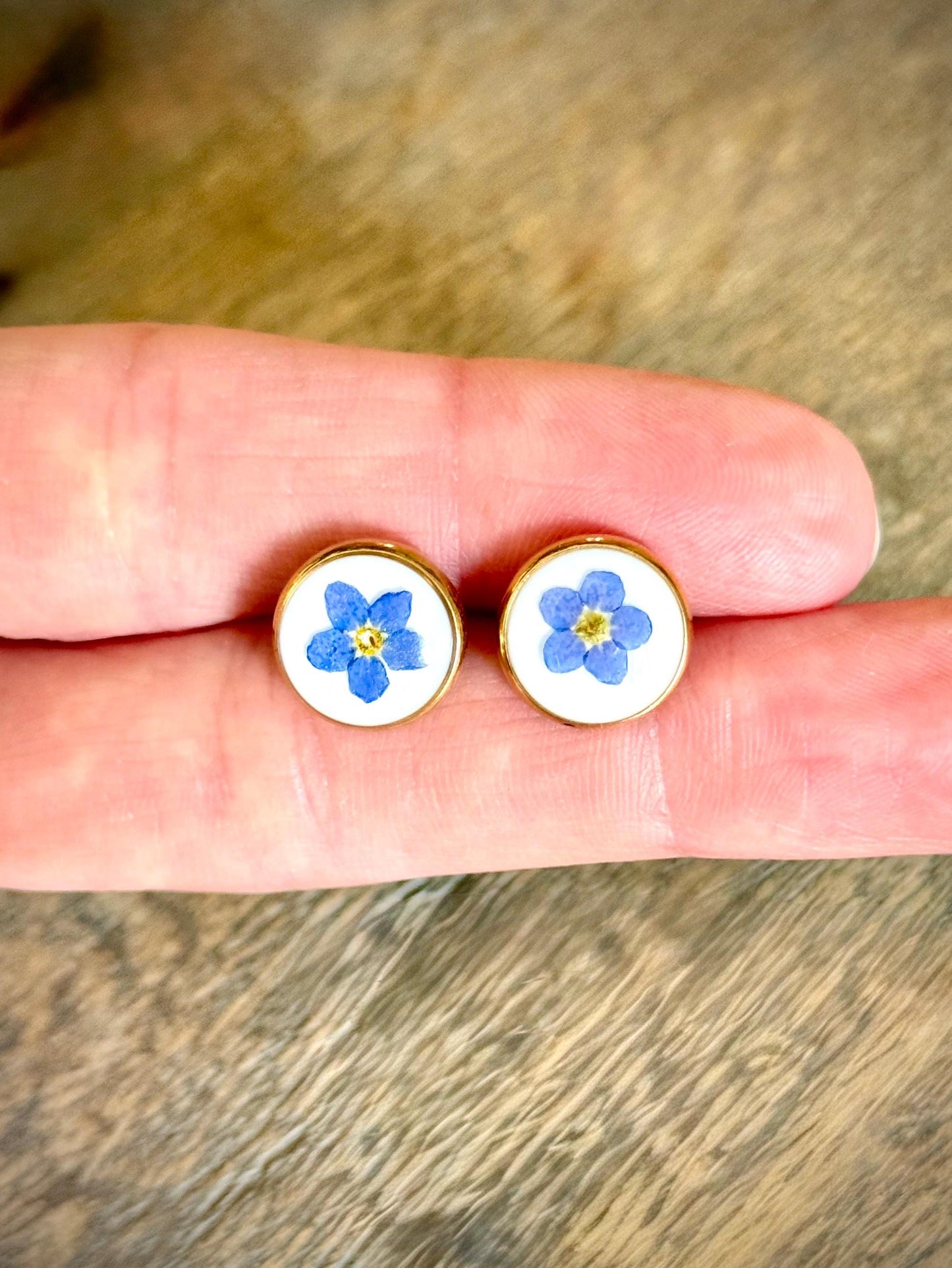 Forget Me Not Earrings - Real Flower Studs - Floral Jewelry - Meaningful Gift for Her, Remembrance Jewelry