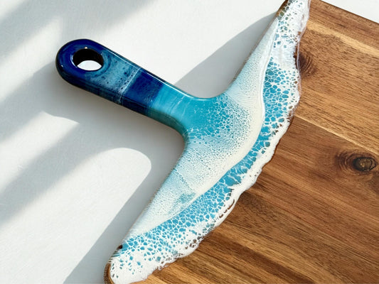 Wooden Charcuterie Board with Resin Waves - Coastal Serving Board