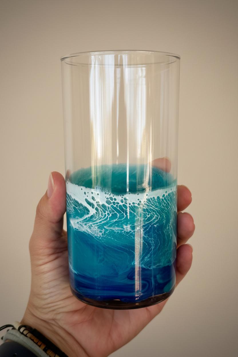 16 oz Resin Wave Rocks Glass / Ocean Drinkware Set / Beach Lover Gift / Handcrafted Coffee Cup / Unique Whiskey Glass / Artisan Barware