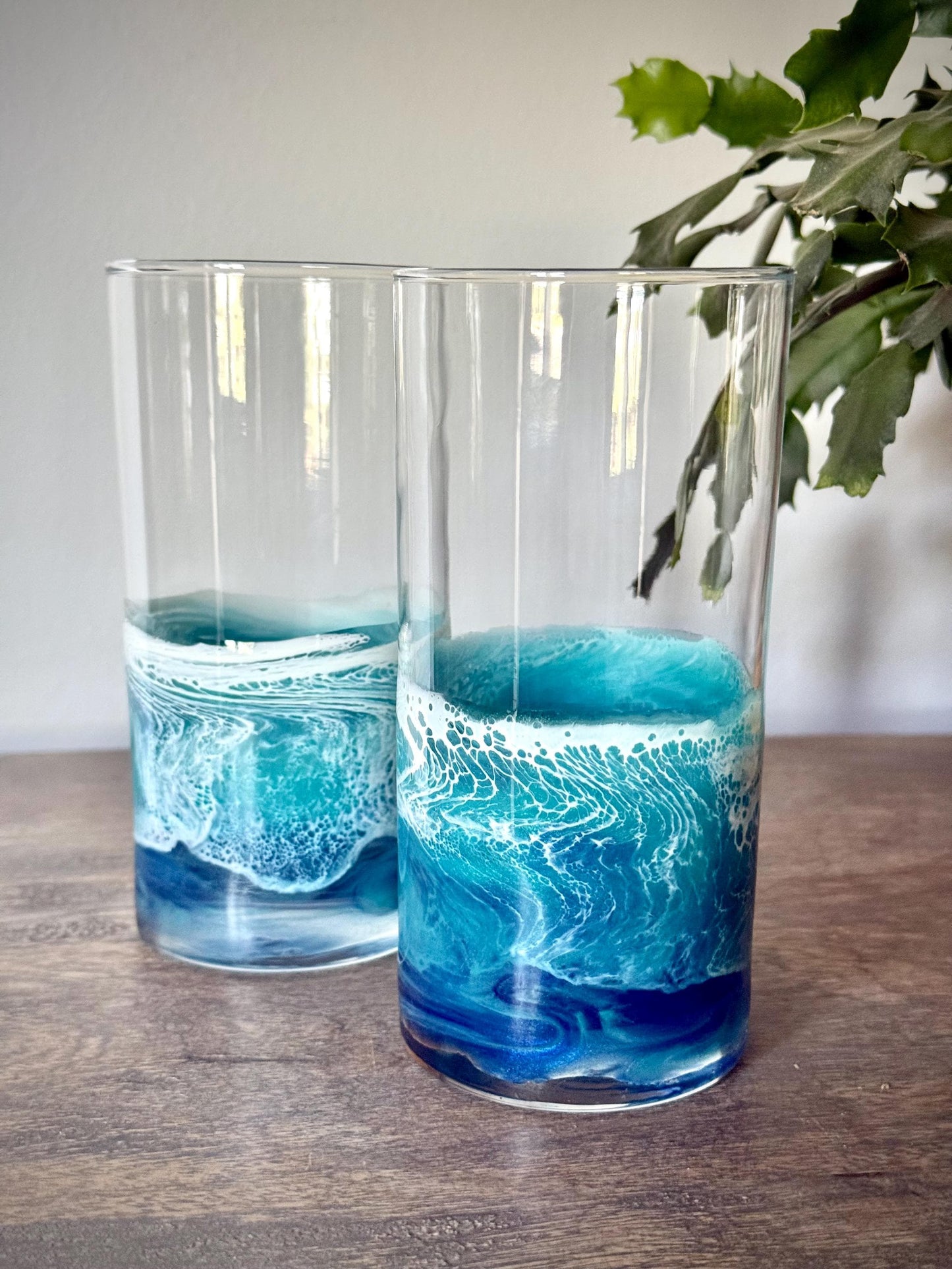 16 oz Resin Wave Rocks Glass / Ocean Drinkware Set / Beach Lover Gift / Handcrafted Coffee Cup / Unique Whiskey Glass / Artisan Barware