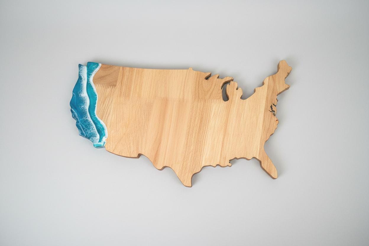 USA Shaped Charcuterie Board / Resin Ocean Wave Cheese Board / United States Map Serving Tray / Patriotic Cutting Board / 4th of July Gift