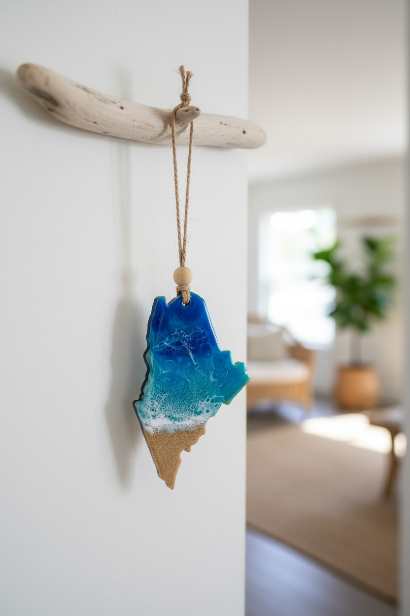 Maine Ornament on Driftwood