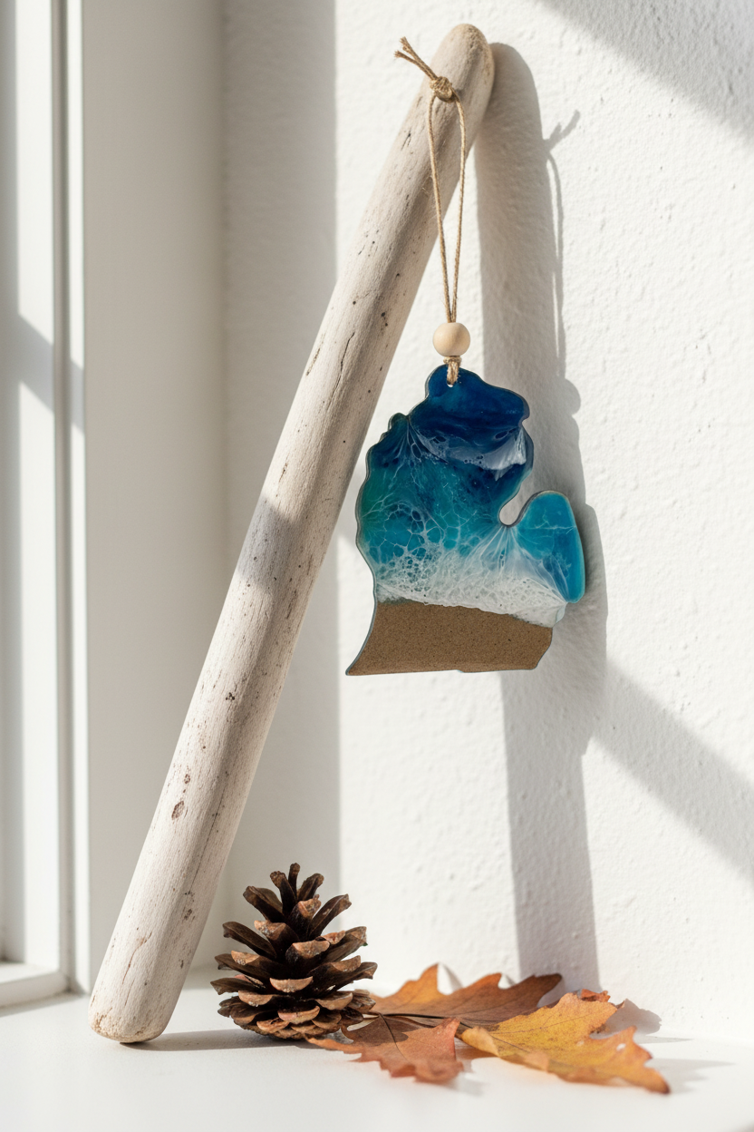Michigan Ornament on Driftwood