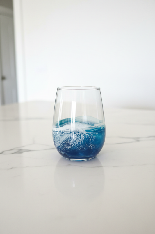 Navy Blue Resin Stemless Wine Glass – Counter Shot 1