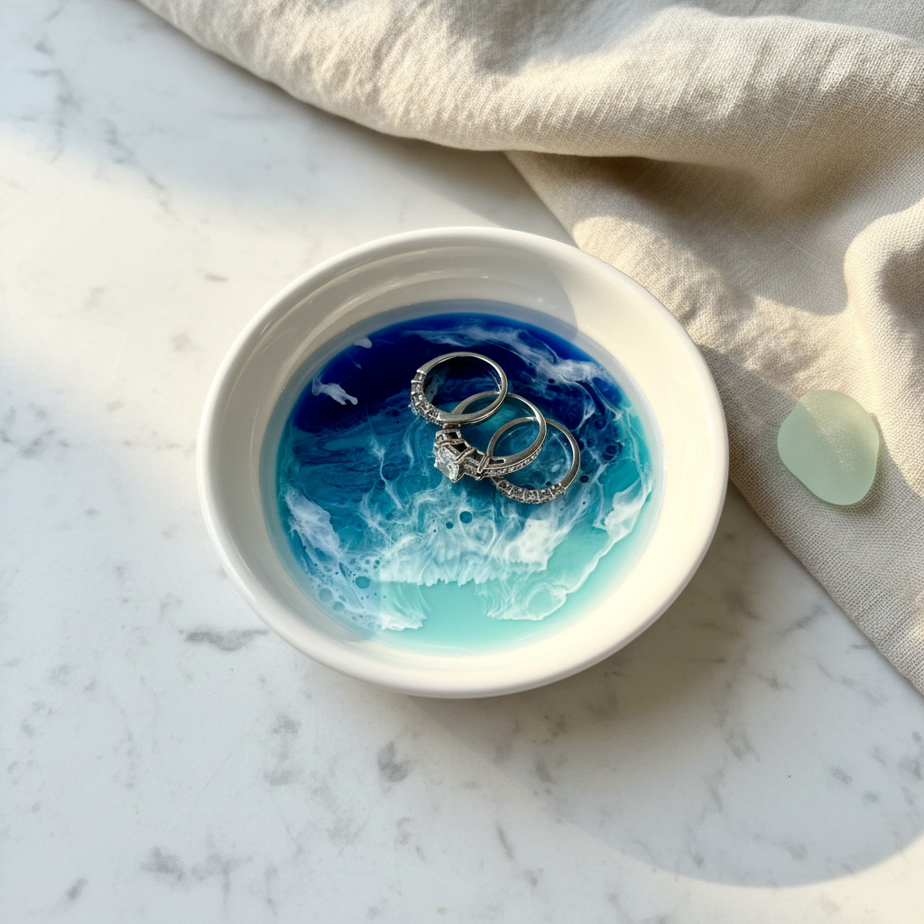 Ocean Resin Wave Ring Dish Lifestyle
