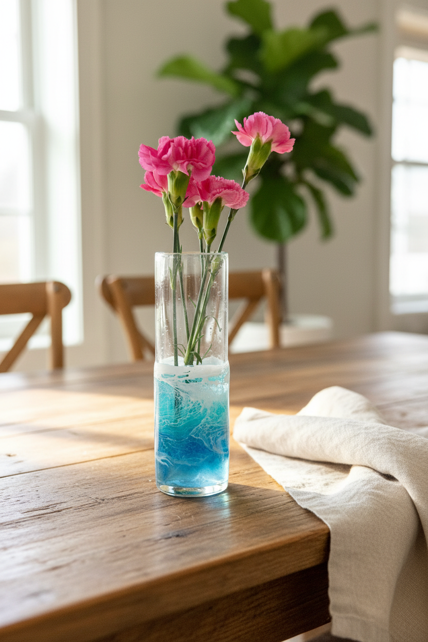Ocean Wave Resin Vase - Wooden Table