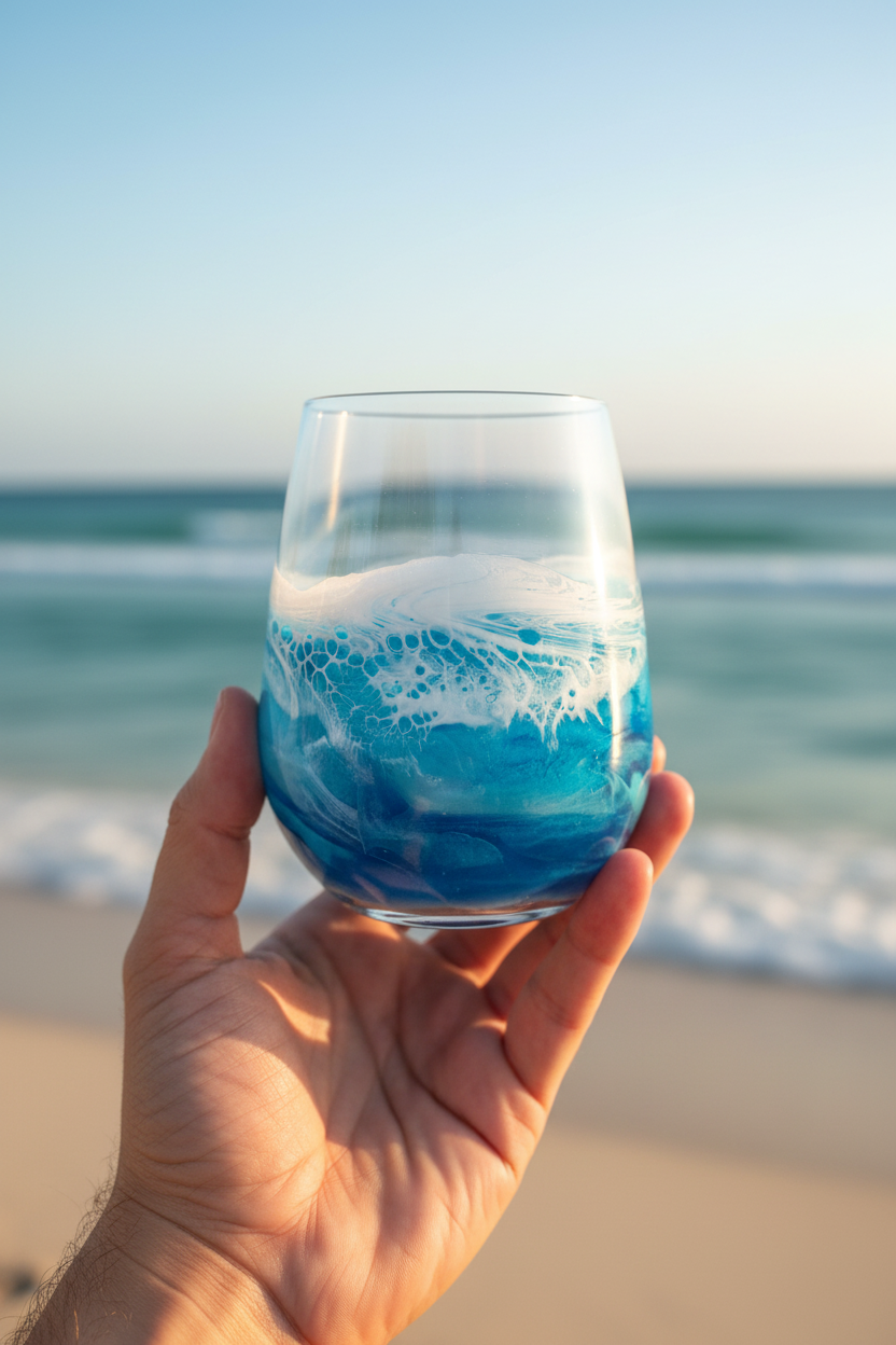 Ocean Wave Wine Glass - Beach Hold