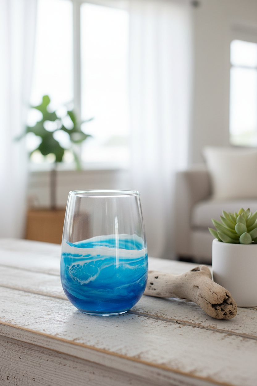 Ocean Wave Wine Glass - Beach House