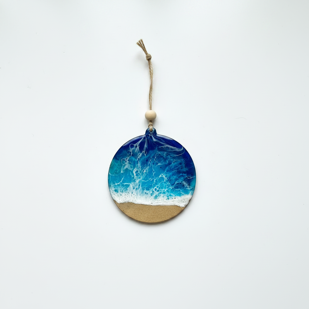 Ocean Waves Resin Ornament – Clean Flat Lay No Twine