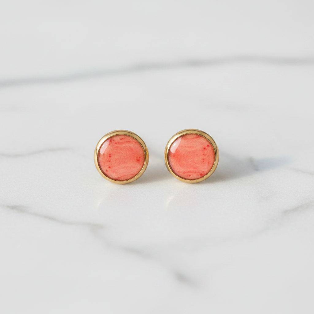 Pink Orange Resin Stud Earrings – Overhead Flat Lay
