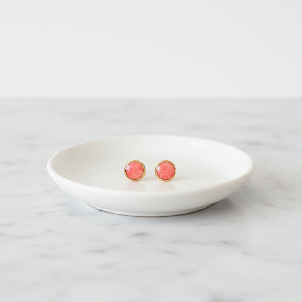 Pink Orange Resin Studs - Jewelry Dish