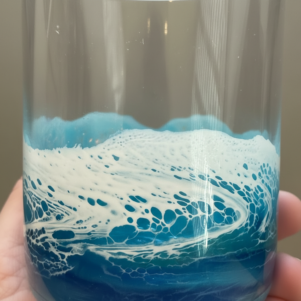 Resin Wave Rocks Glass – Detail Close-Up Gray Background