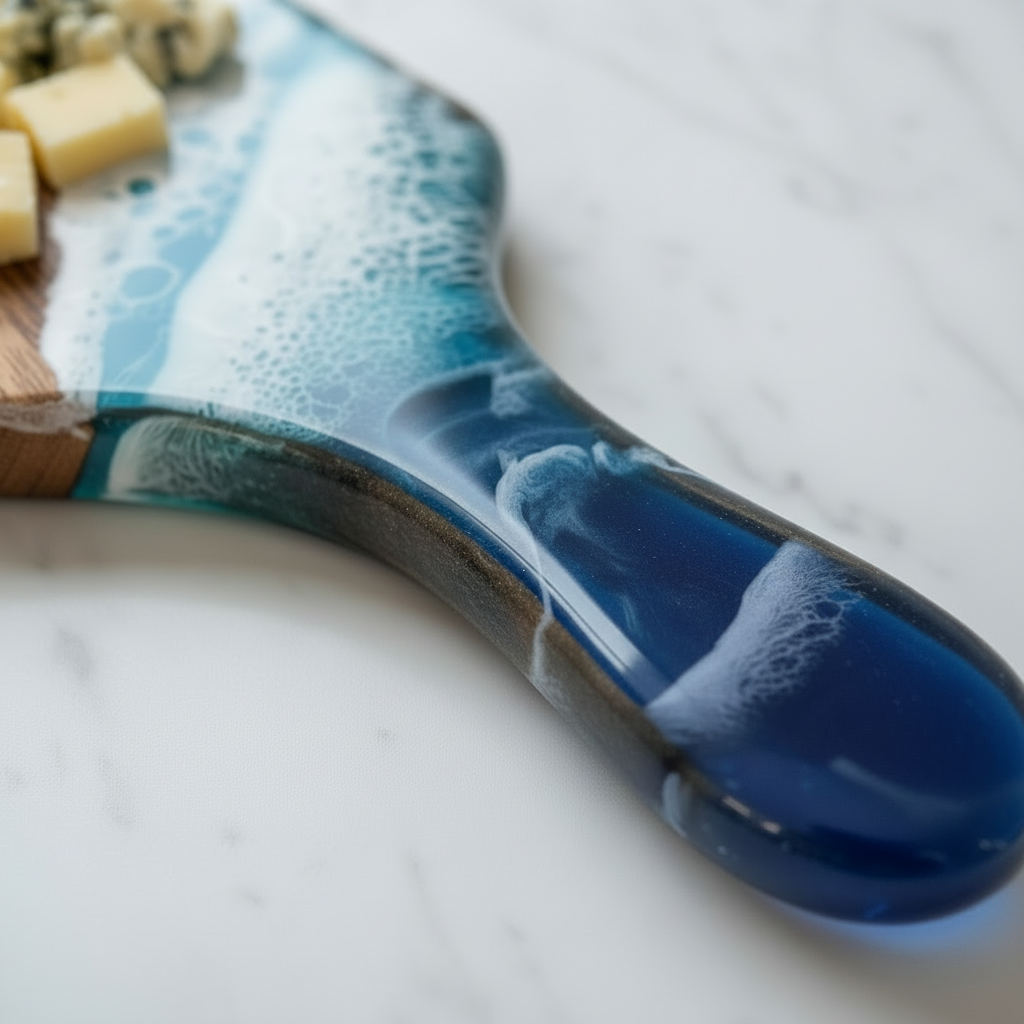 Resin Wave Serving Tray – Clean Resin Handle Close-Up