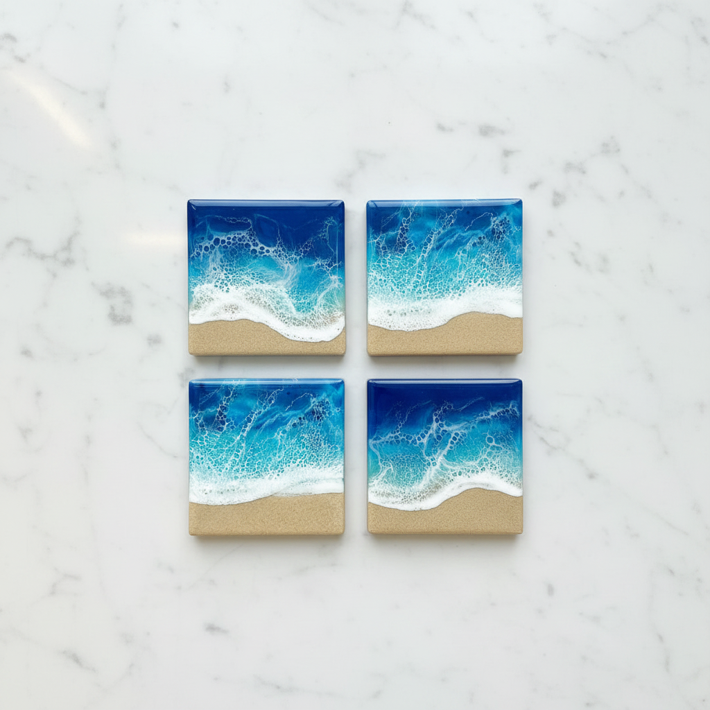 Set of Four Coasters on Countertop