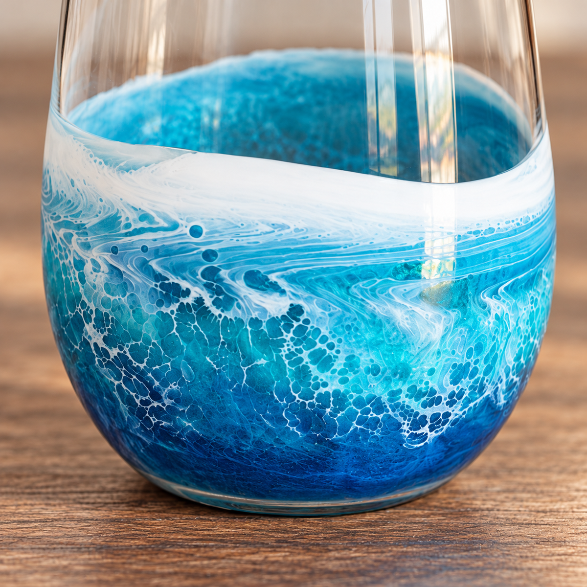 Resin Wave Stemless Wine Glass | Coastal Beach Glassware