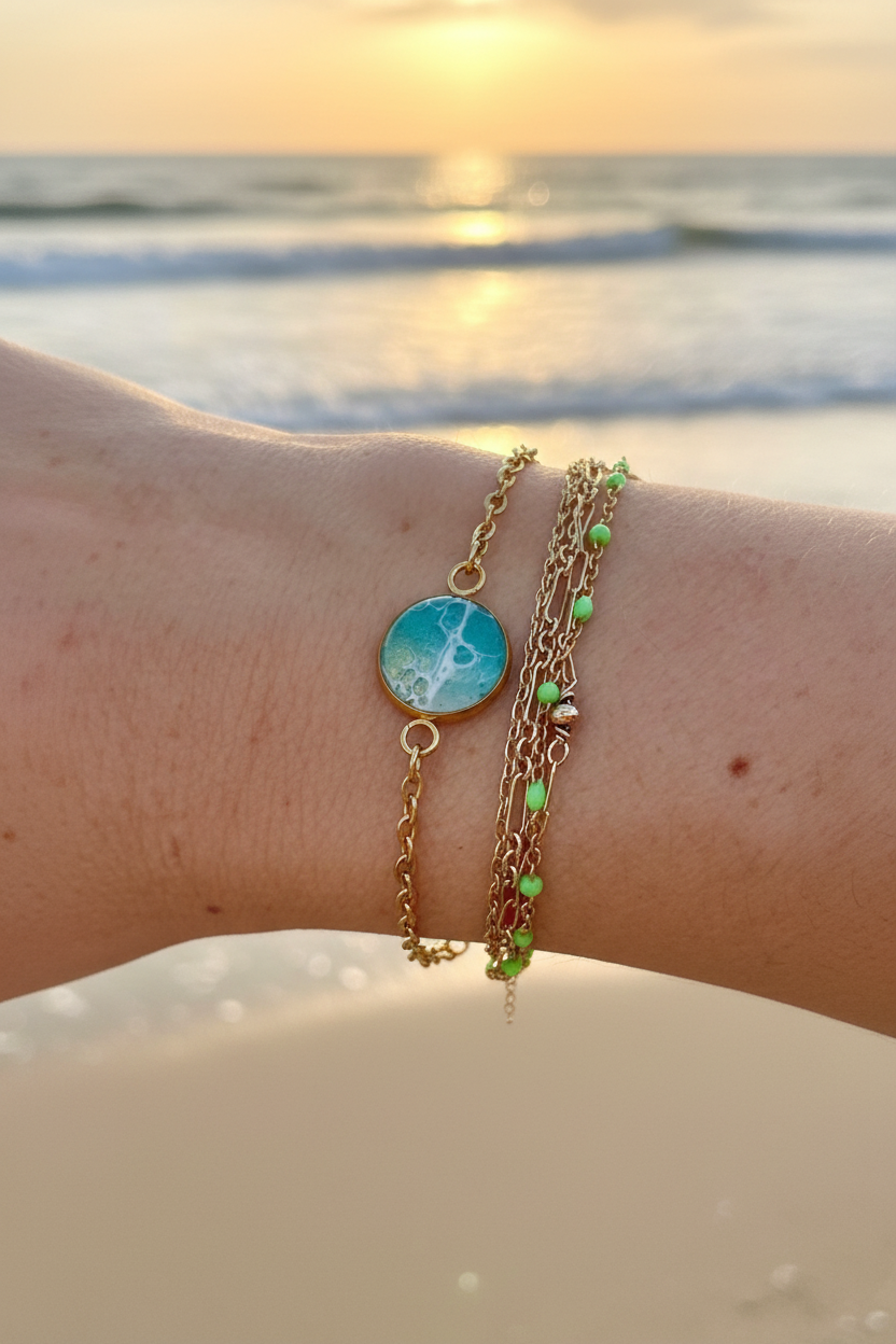 Teal Resin Bracelet Worn Shot