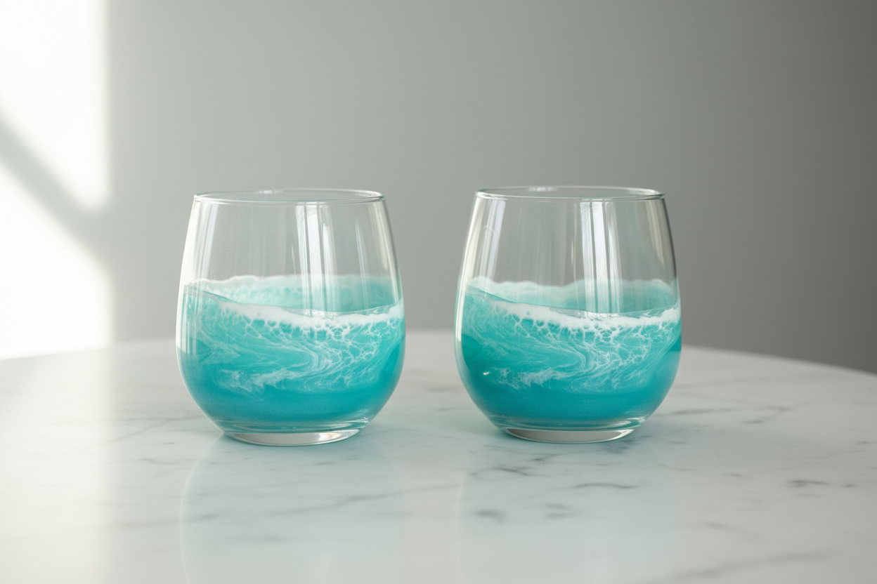 Teal Resin Red Wine Glass - Set of 2