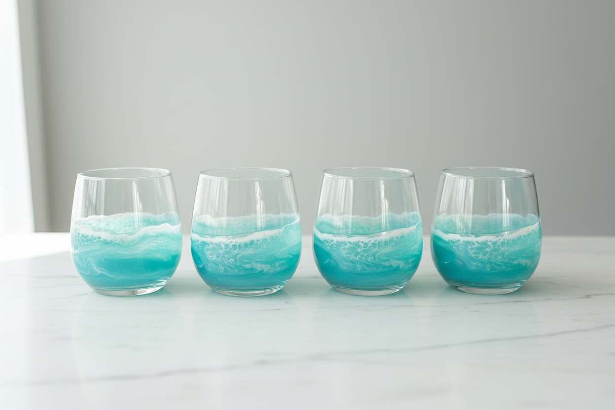 Teal Resin Red Wine Glass - Set of 4