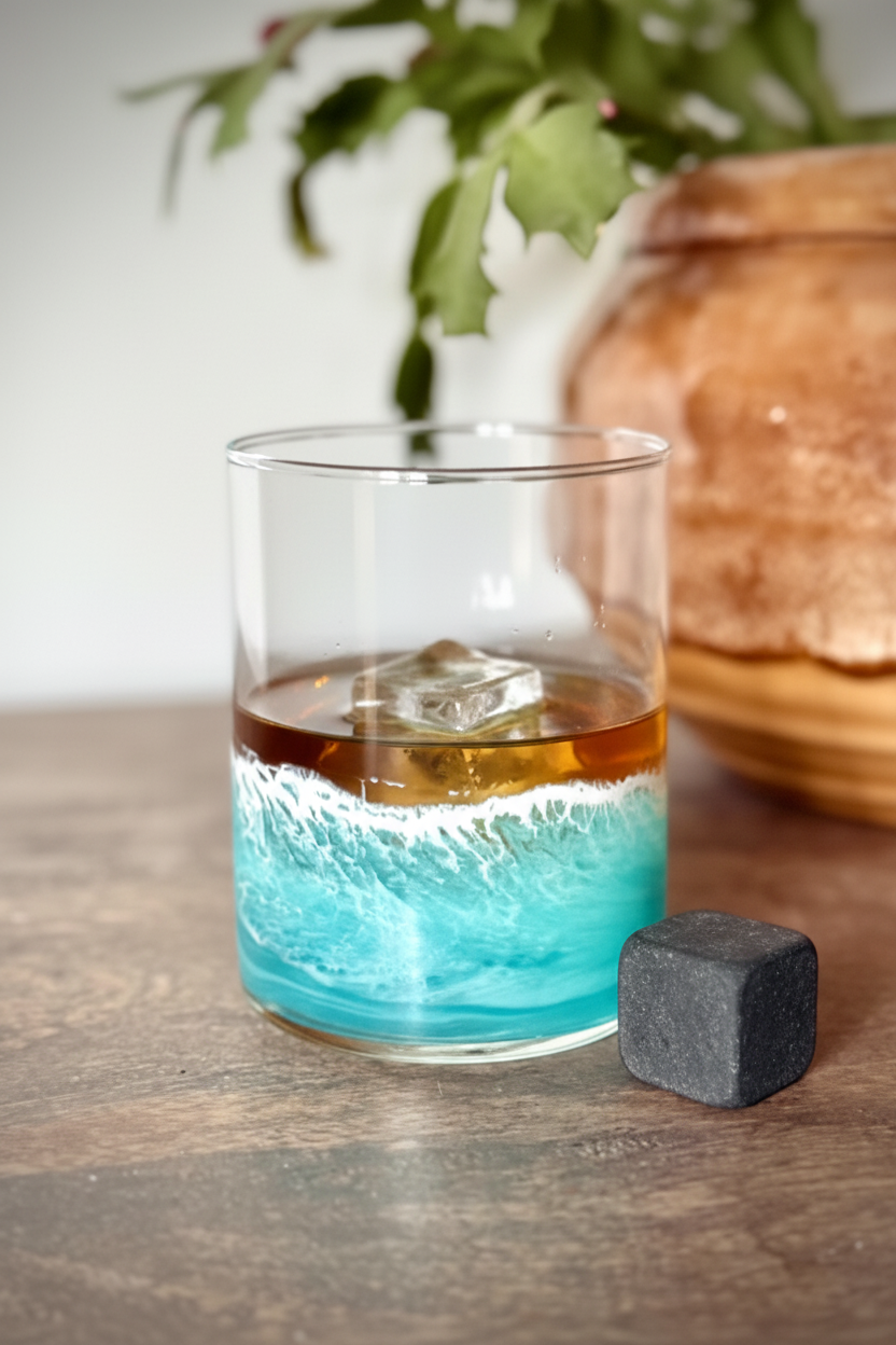 Teal Resin Rocks Glass - Whiskey Revised
