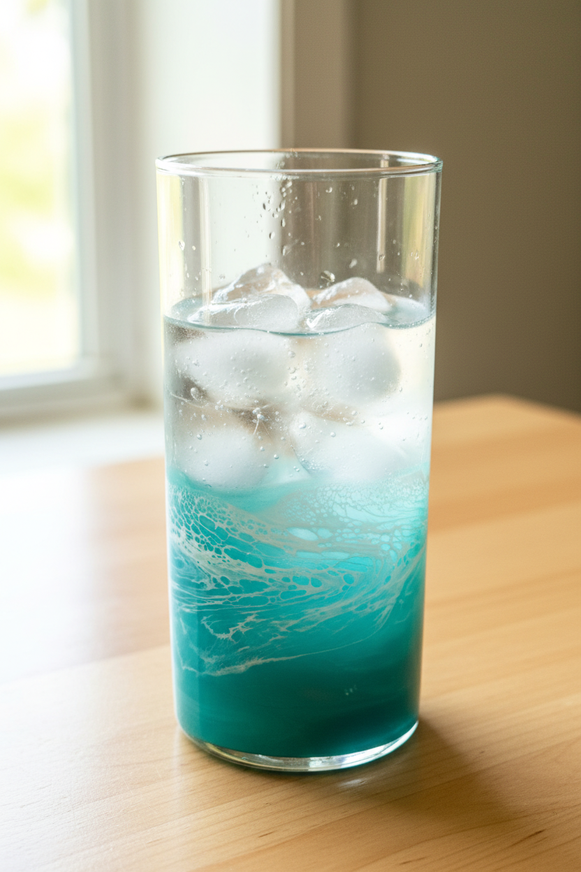 Teal Resin Tumbler with Ice and Clear Liquid