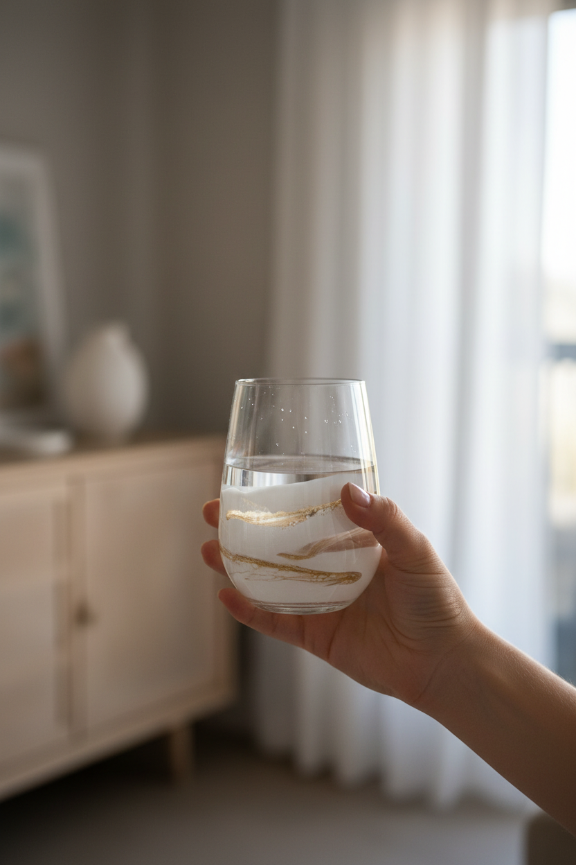 White gold glass in hand
