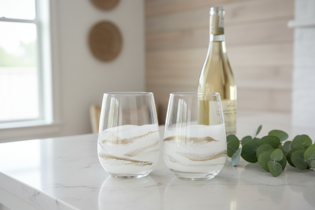 White gold glasses on marble